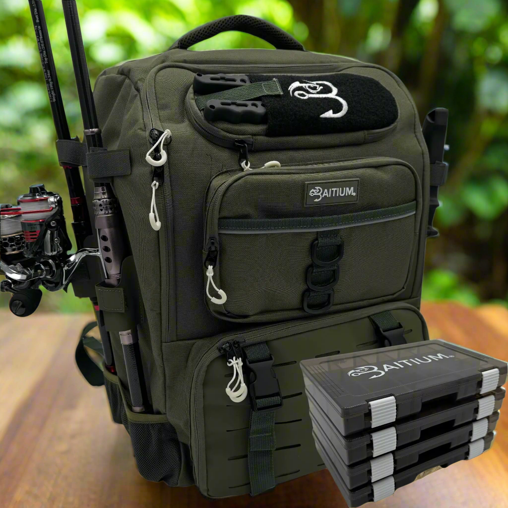 🎣: Baitium Fishing Backpack - 40L Tackle Bag with Rod Holders & Cooler (Green)