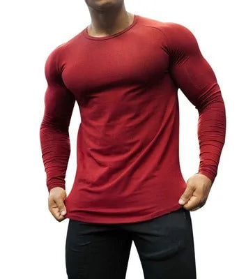 👕: Men's Long Sleeve Cotton T-Shirt - Solid Color Athletic Comfort
