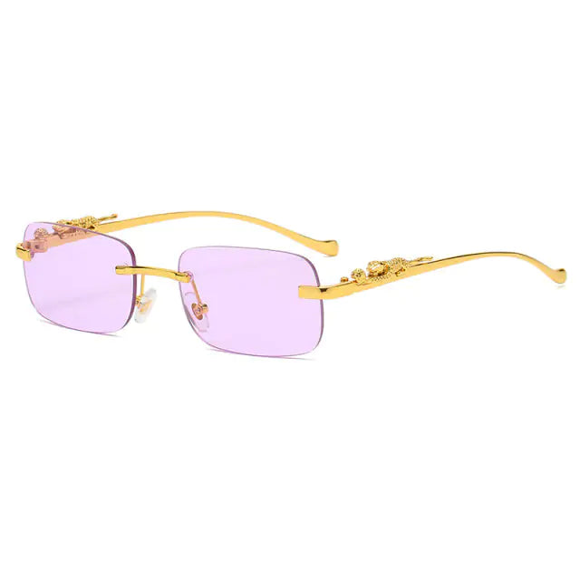 🐆: Vintage Rimless Square Sunglasses - Leopard Print Chic Style