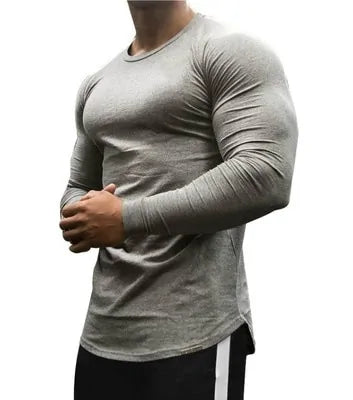 👕: Men's Long Sleeve Cotton T-Shirt - Solid Color Athletic Comfort