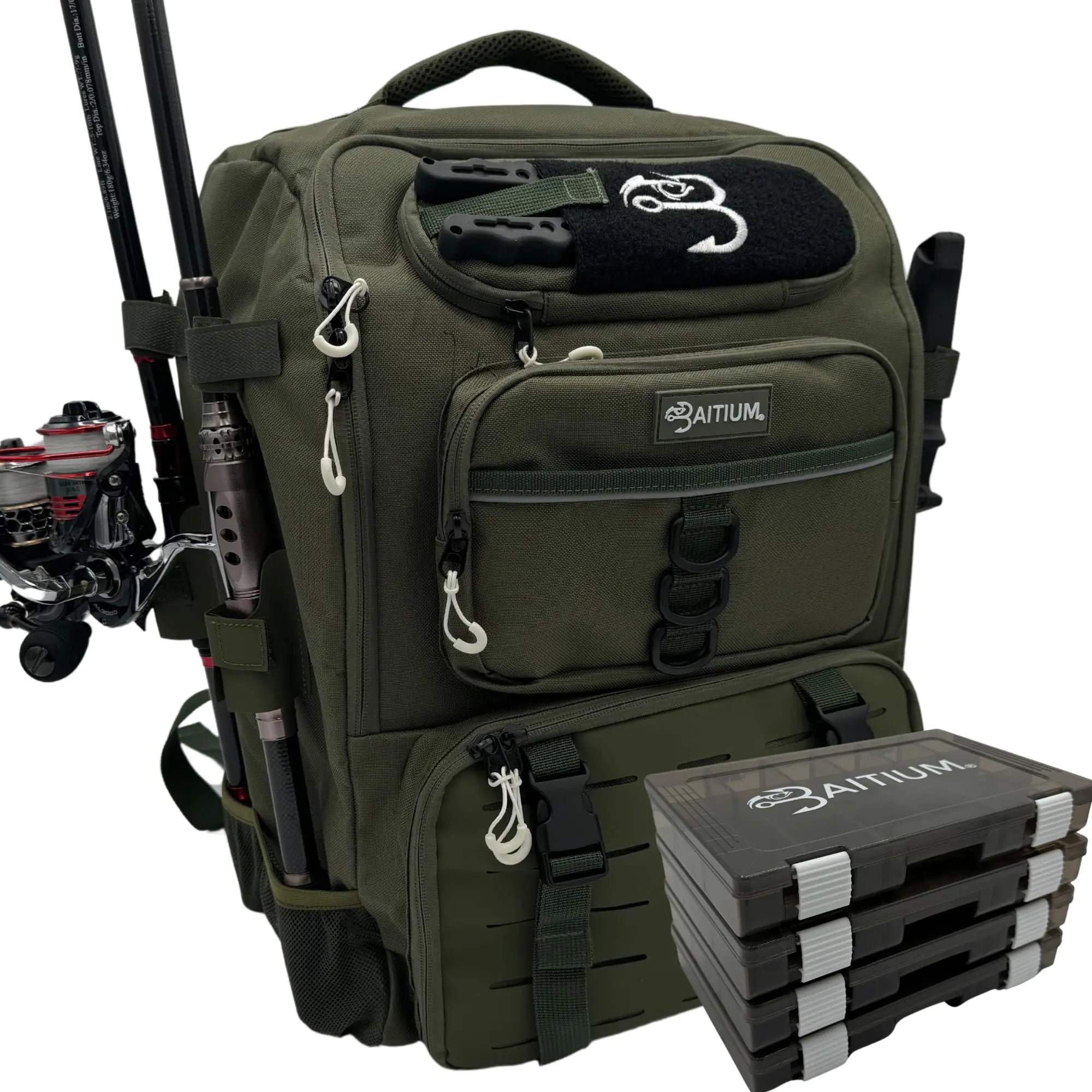 🎣: Baitium Fishing Backpack - 40L Tackle Bag with Rod Holders & Cooler (Green)