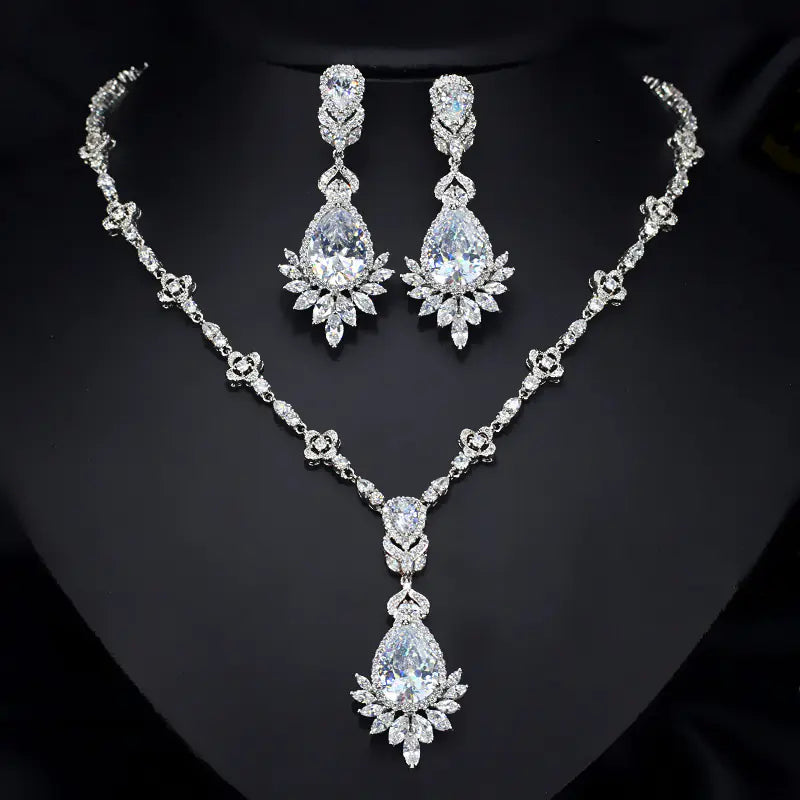 💎: Bridal Zircon Necklace and Earring Set - Two Piece Sparkling Wedding Collection