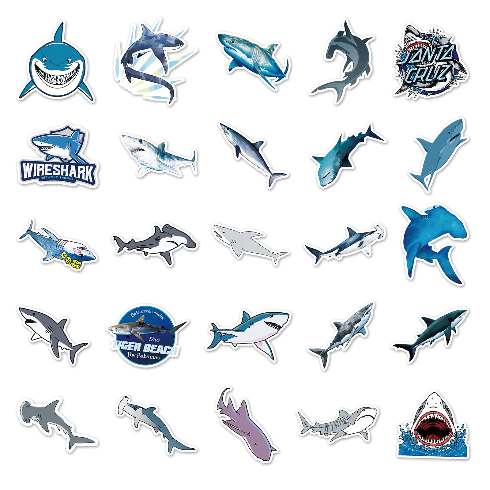 🦈: 50 Waterproof Shark Animal Stickers for Decor