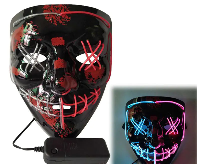 🎭: Black V Light-Up LED Mask - Two-Color Halloween Costume Prop