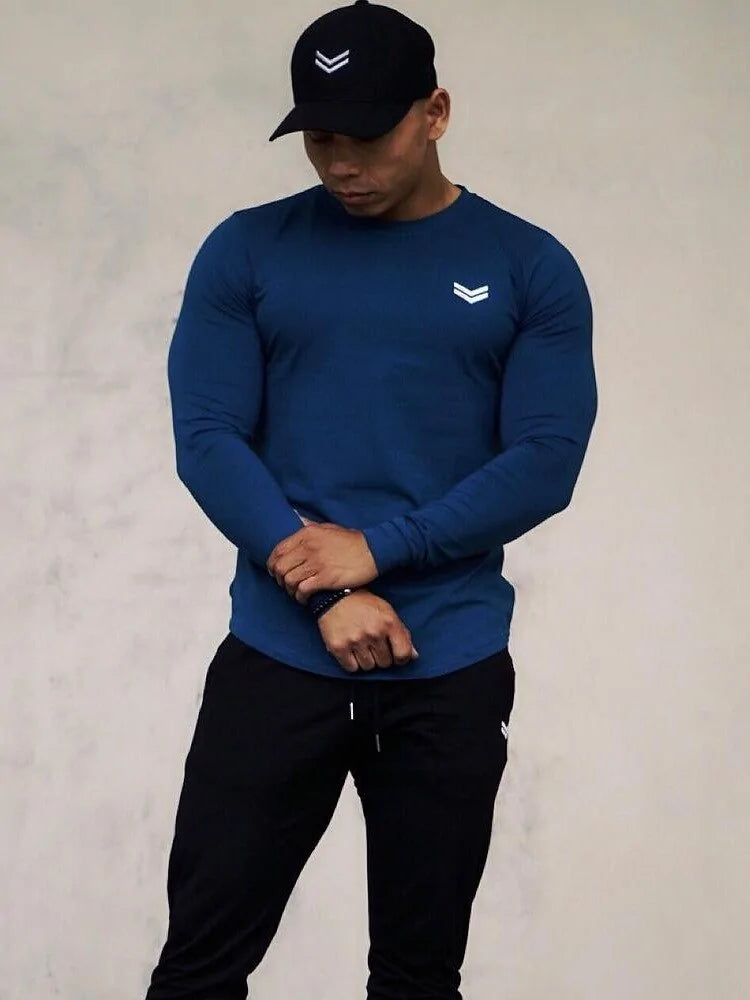 👕: Men's Long Sleeve Cotton T-Shirt - Solid Color Athletic Comfort