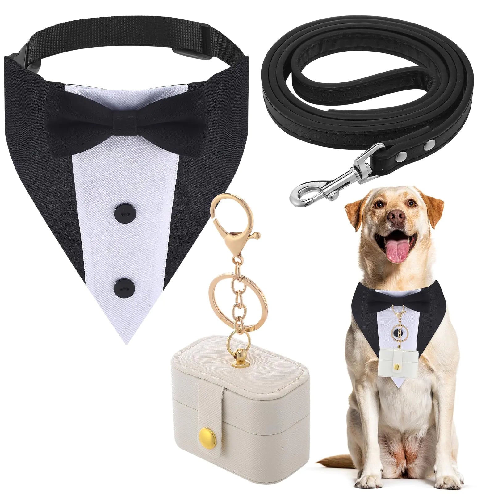 🤵: Locmeo 3-Piece Dog Wedding Collar Outfit - Tuxedo Ring Bearer Set with Leash