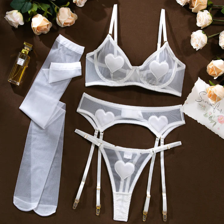 💫: Transparent Bra & Underwear 4-Piece Set - Sheer Intimate Lingerie Collection