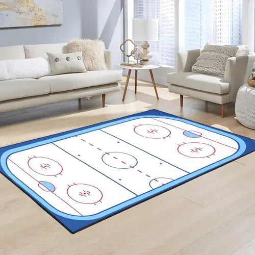 🏒: Ice Hockey Rink Area Rug 5x7 - American Hockey Sport Carpet Non-Slip