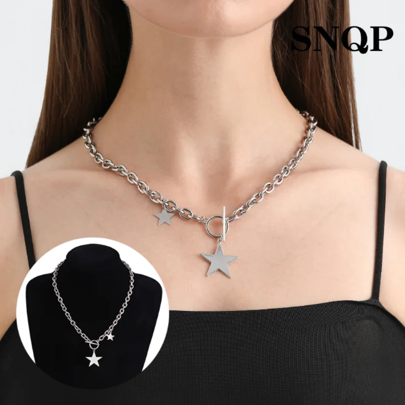 ⭐: Kpop Fashion Steel Star Pendant Choker Necklace