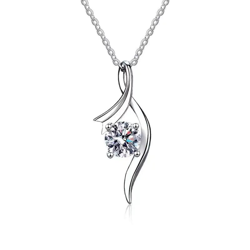 💎: 925 Sterling Silver Classic Four-Claw 1 Carat Diamond Necklace - Solitaire Elegance