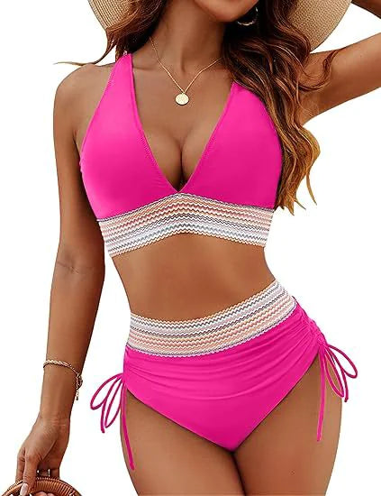 👙: Color Blocking Bikini Set - Drawstring Two-Piece Swimsuit