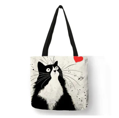 👜: Linen Cat Shoulder Bag - Stylish Tote for Cat Lovers