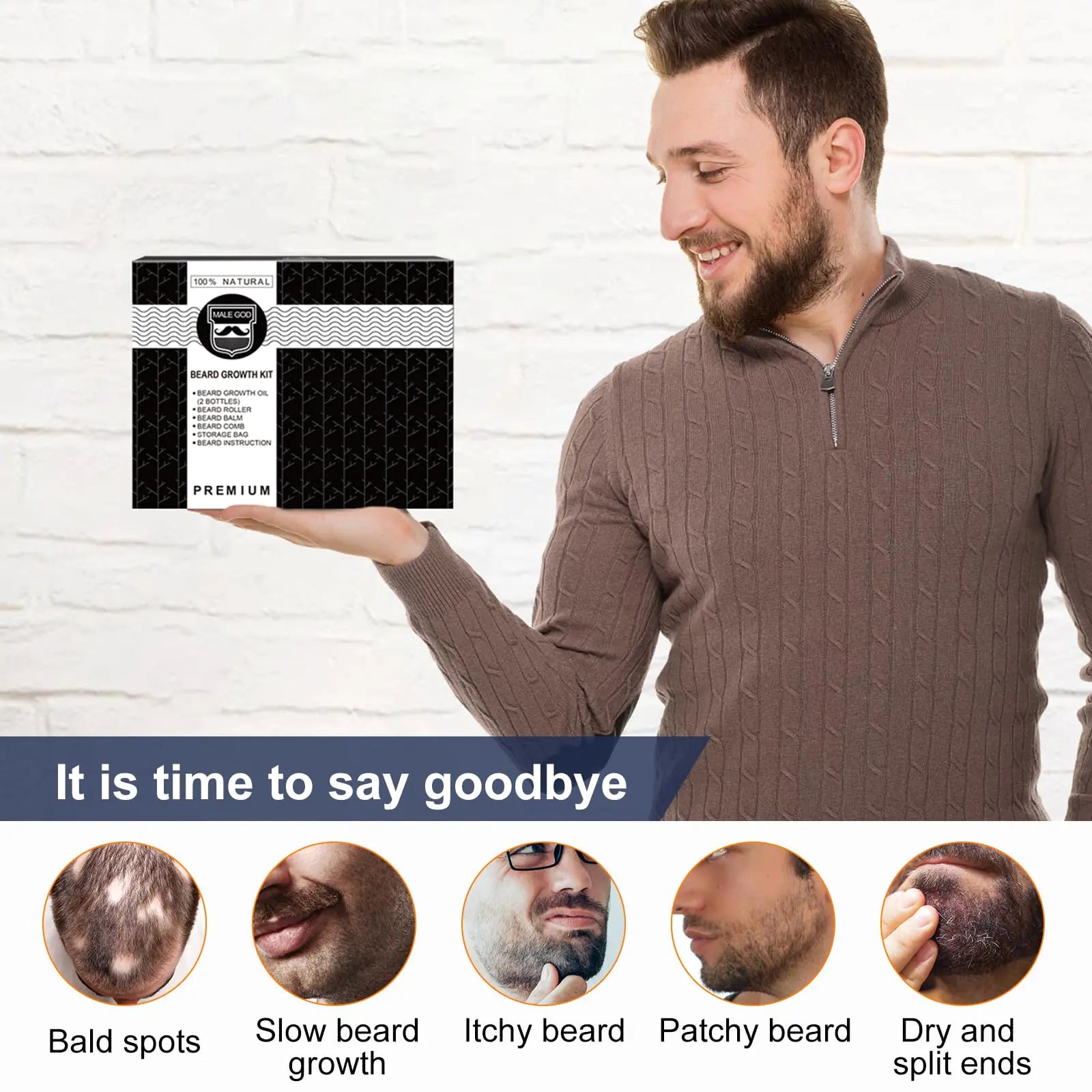 🧔: MALE GOD Beard Growth Kit - Complete Care System with Oil, Balm, Comb & Massager
