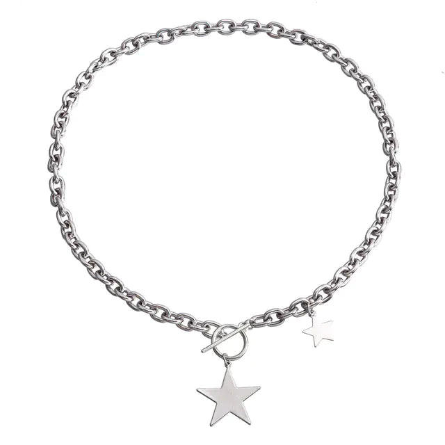 ⭐: Kpop Fashion Steel Star Pendant Choker Necklace