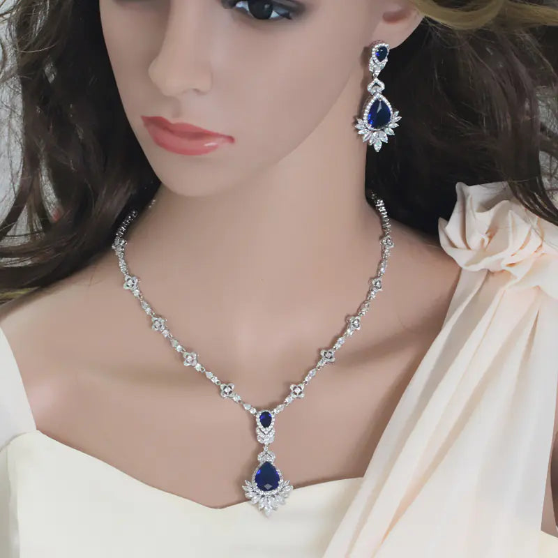 💎: Bridal Zircon Necklace and Earring Set - Two Piece Sparkling Wedding Collection
