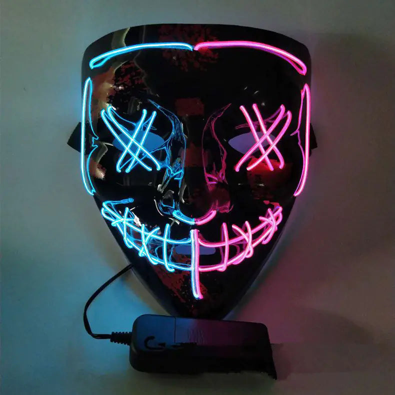 🎭: Black V Light-Up LED Mask - Two-Color Halloween Costume Prop