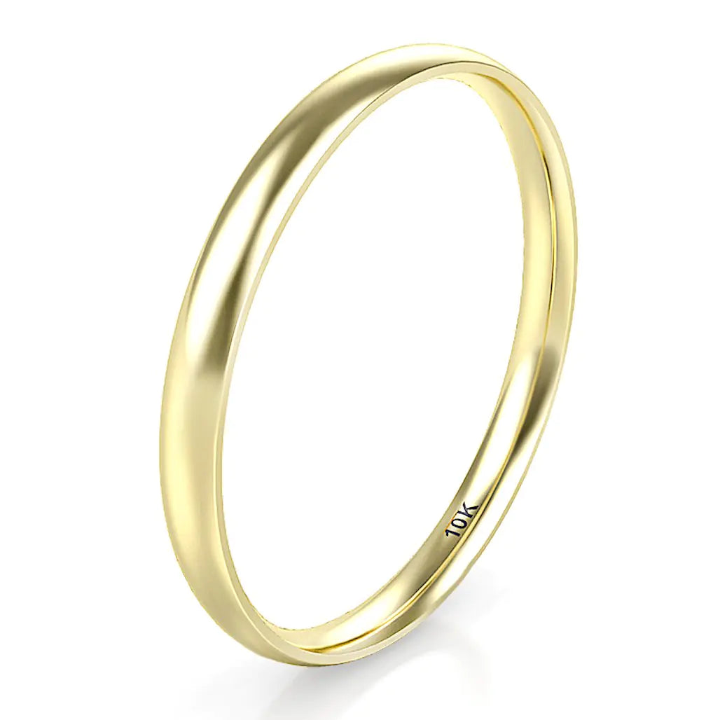 💎: 10K Yellow Gold Wedding Band Ring - 2MM Round Dome Size 9.5