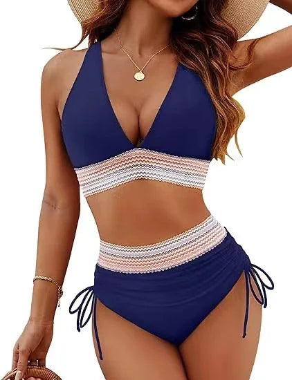 👙: Color Blocking Bikini Set - Drawstring Two-Piece Swimsuit