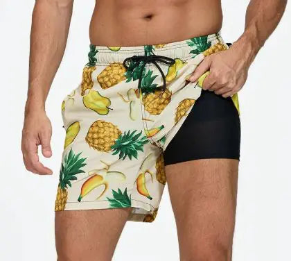 🏊: Men's Quick-Dry Double-Layer Beach Swim Trunks - Premium Comfort Swimwear