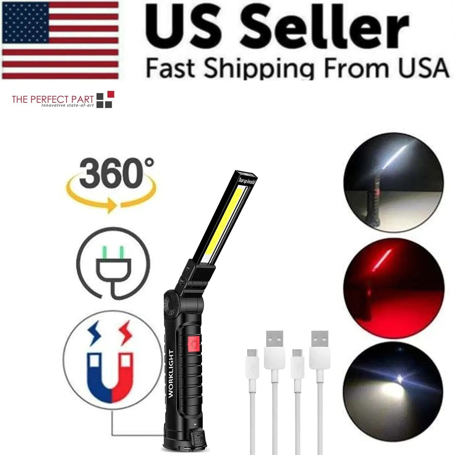 🔦: Rechargeable LED COB Work Light - Magnetic Base Mechanic Flashlight