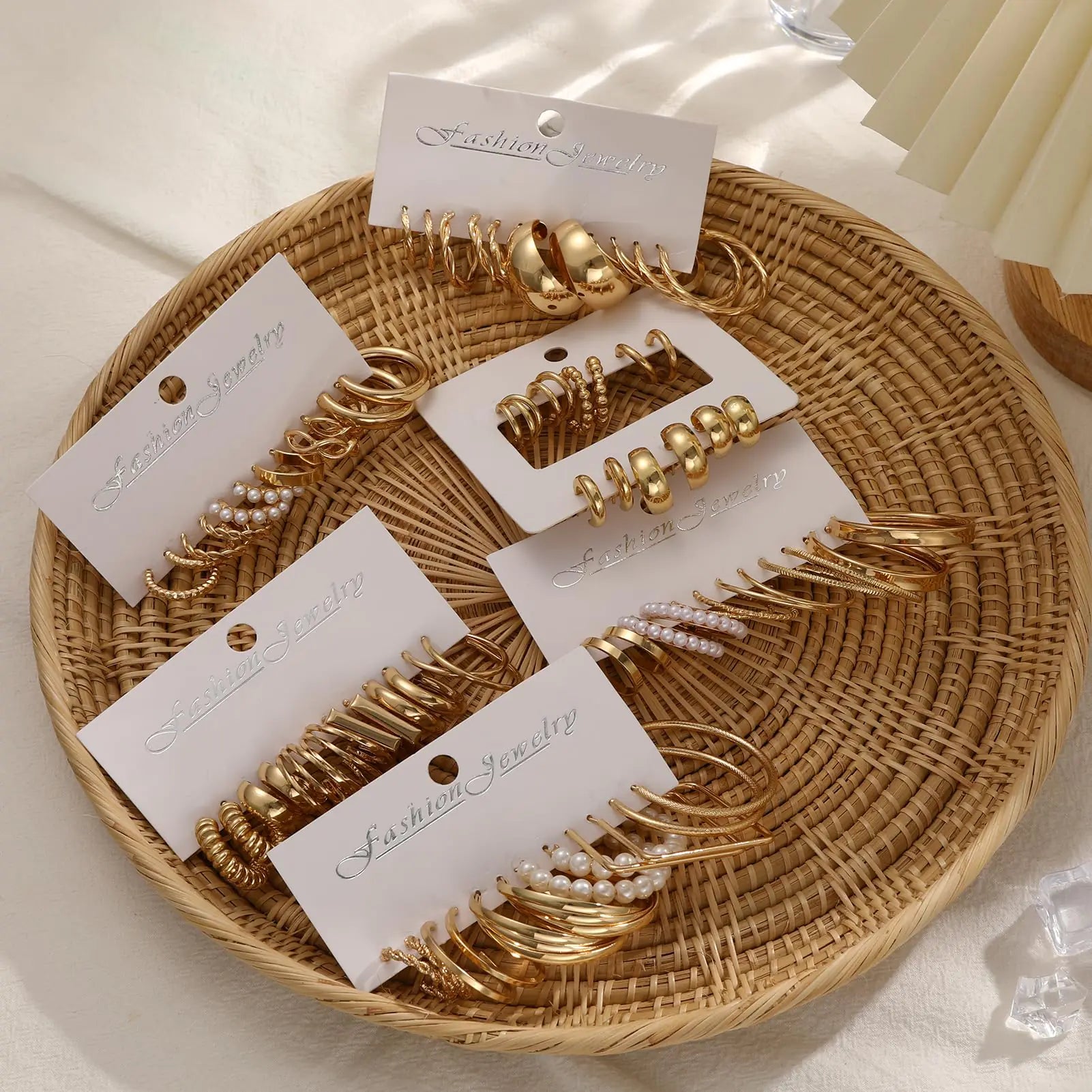 💎: 36 Pairs Gold Hoop Earrings Set - Premium Collection Chunky Pearl Chain Twisted Statement Pack