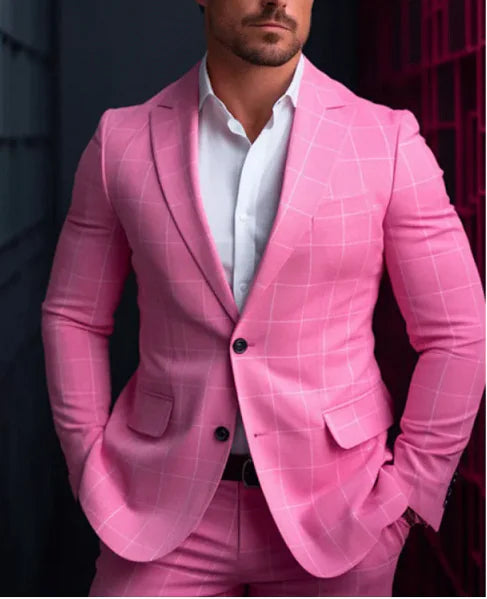 🤵: Men's Single Row Two Button Plaid Blazer - Classic Professional Style