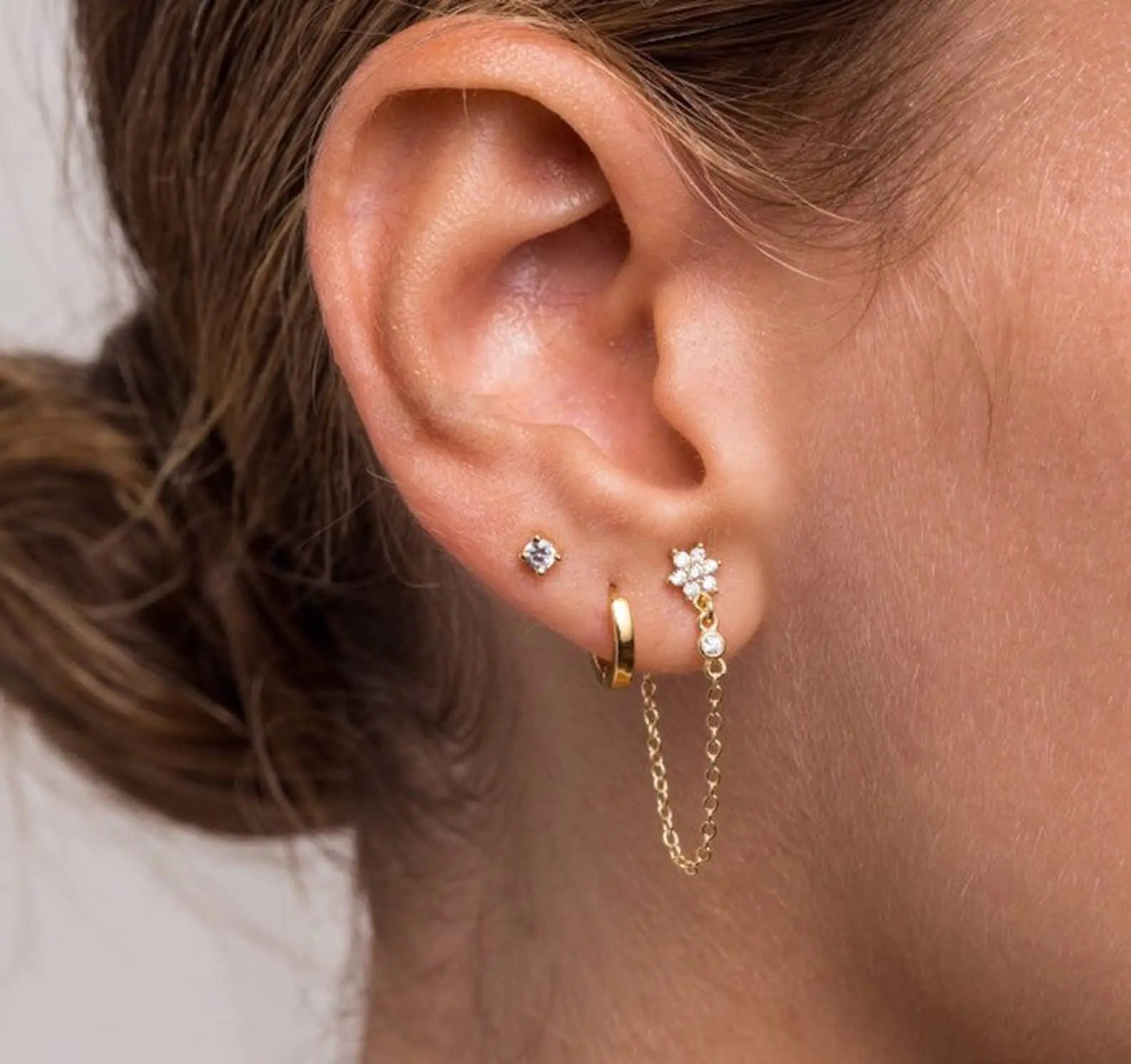 💎: 3 Pairs Dainty Gold Hoop Earrings Set - 14K Gold Plated Huggie Cartilage Collection