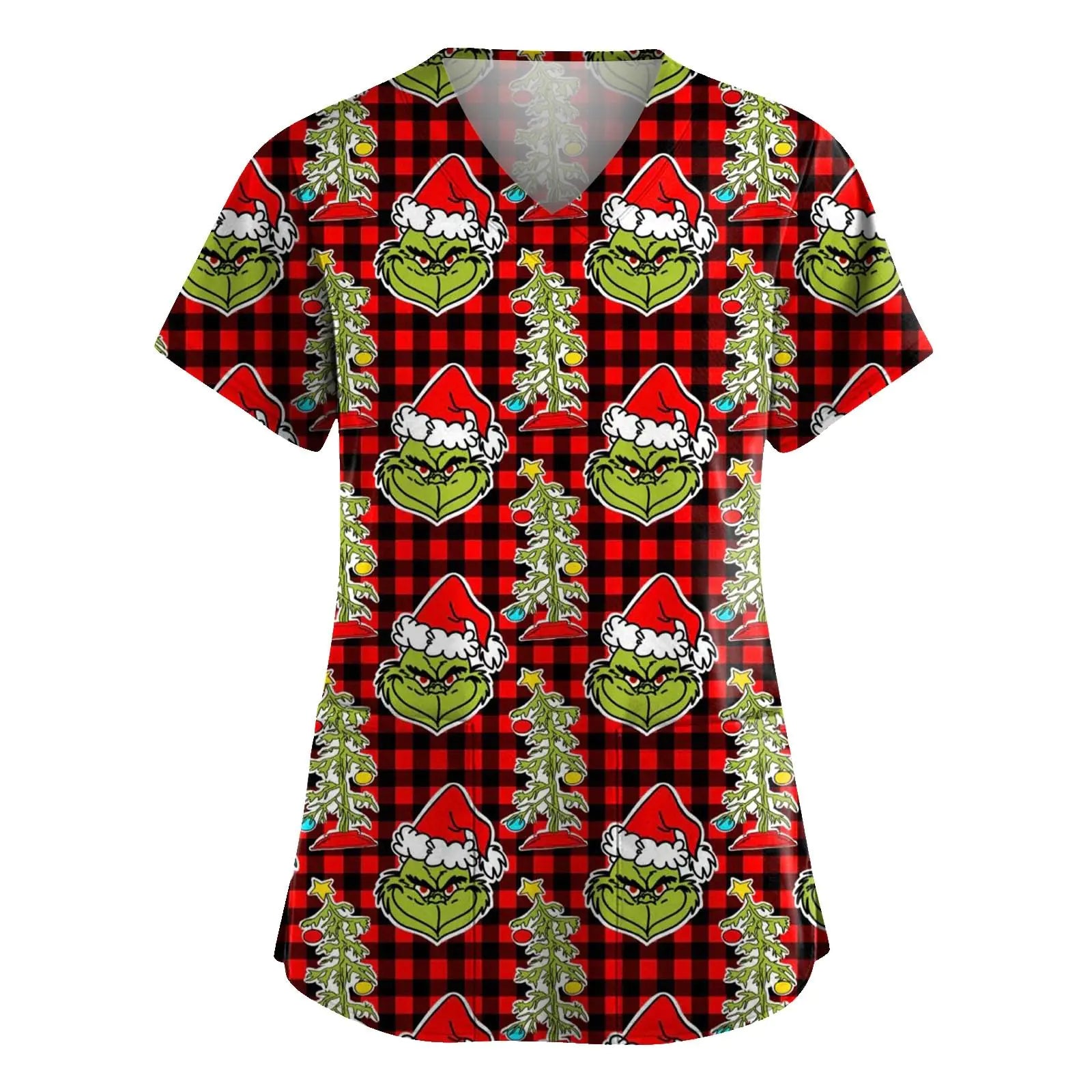 🎄: Christmas Wine Scrub Top - Funny Holiday V-Neck Nurse Uniform