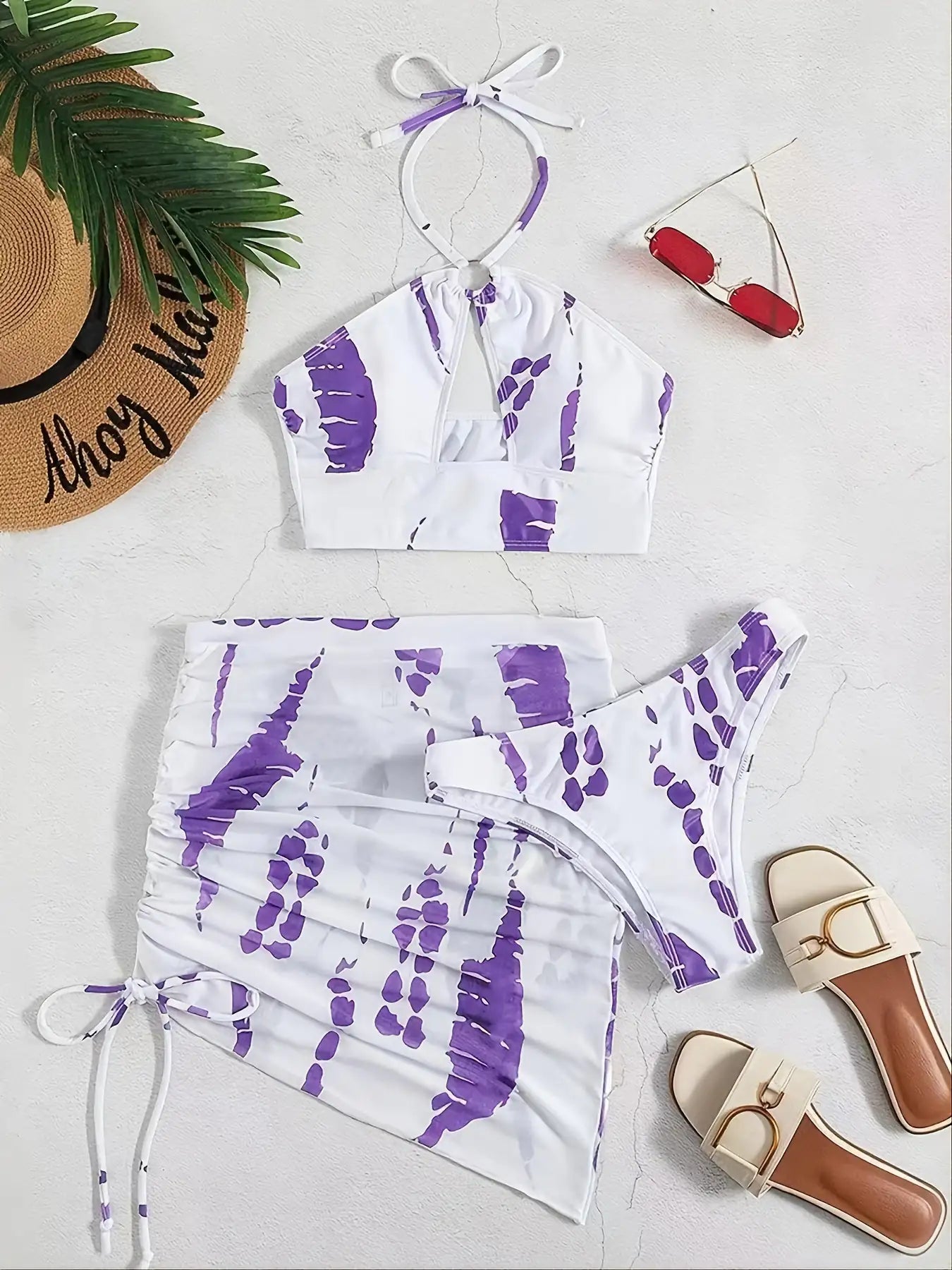 🌈: Ring-Linked Halter Tie Dye Bikini - Bohemian Two-Piece Swimwear