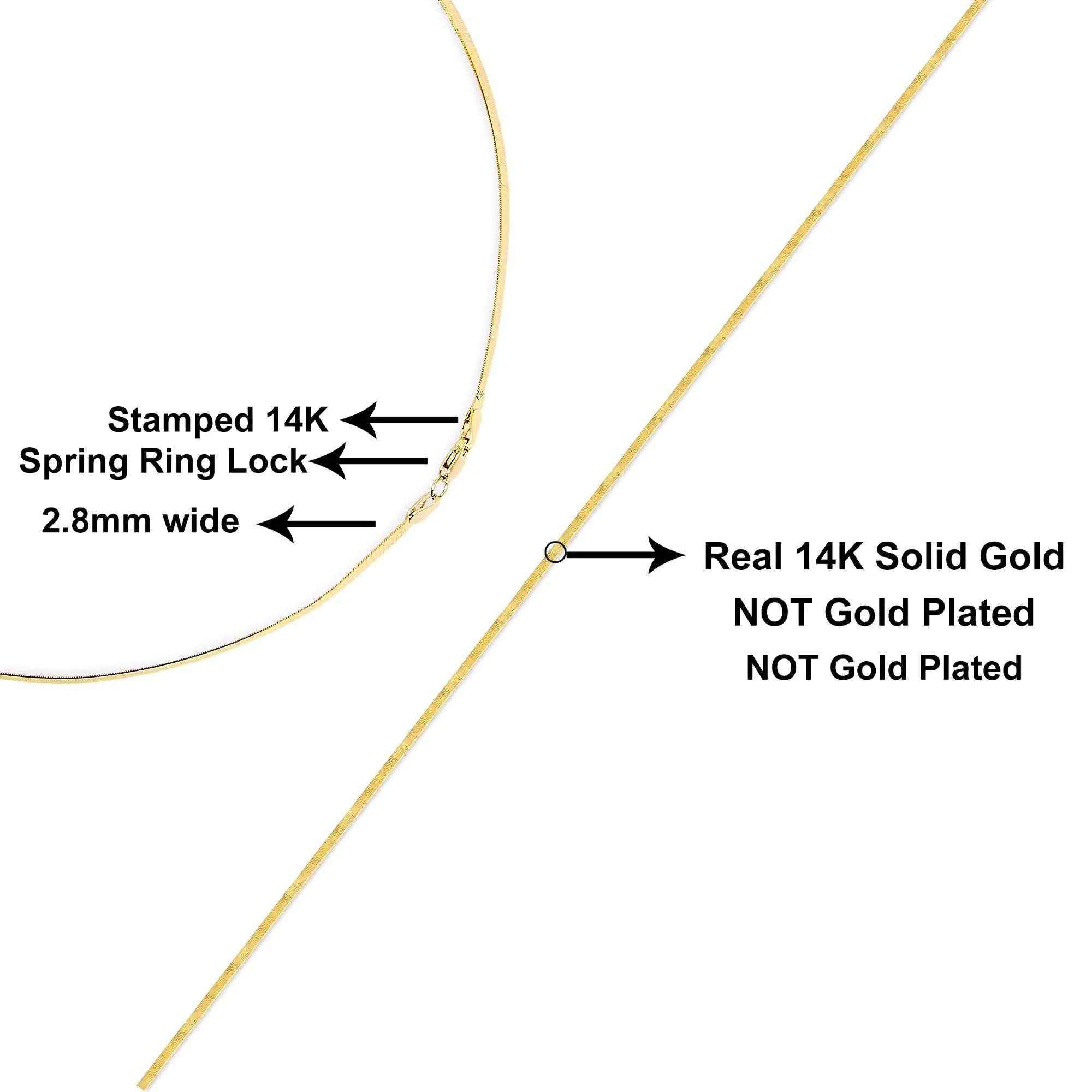 🏆: Unisex Solid 14K Gold 2.8mm Imperial Herringbone Chain