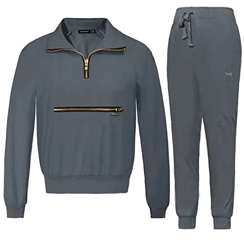 👩‍⚕️: VIAOLI Women's Long Sleeve Scrub Set - Multi-Pocket Jogger Pants Grey XS