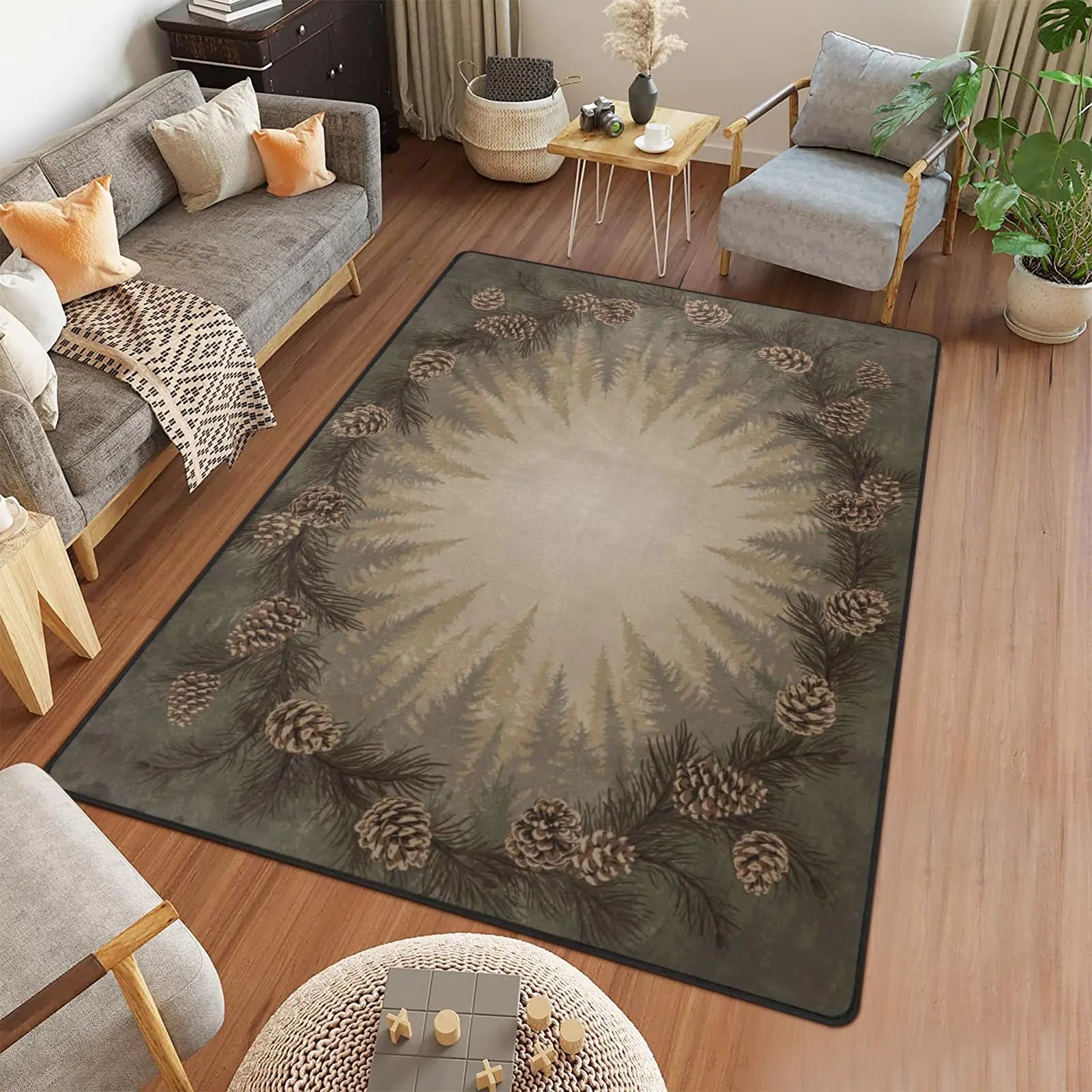 🌲: Amorettise Pine Cones Area Rug 5x7 - Rustic Brown Nature Carpet