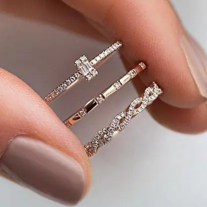 💎: Square Zirconia Ring Set - Three Piece Stackable Collection