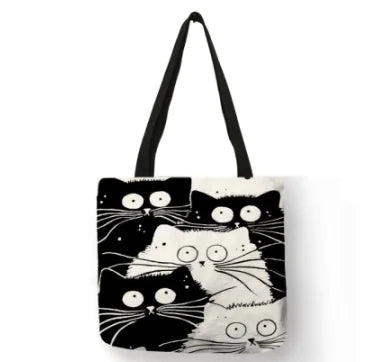 👜: Linen Cat Shoulder Bag - Stylish Tote for Cat Lovers