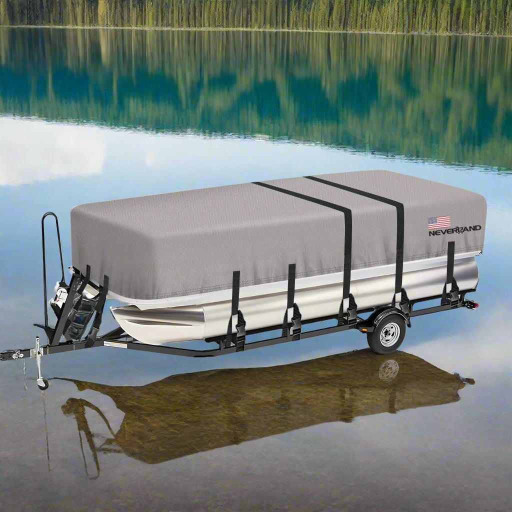 ⛵: Pontoon Boat Cover 17-20ft - Waterproof Heavy Duty Marine Grade Canvas with Straps