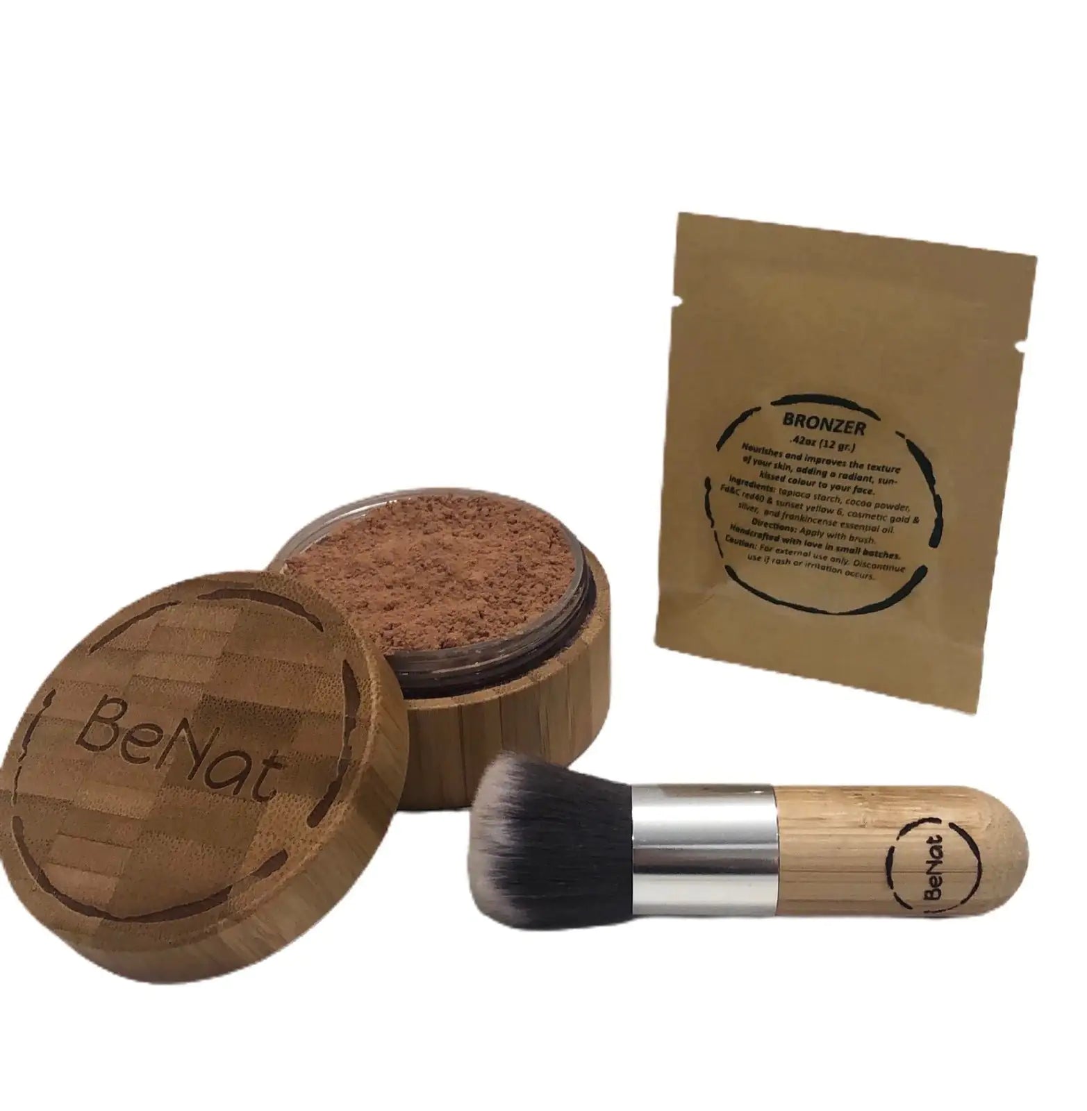 ☀️: Bronzer Loose Powder Set - Natural Bamboo Case with Kabuki Brush & Refill