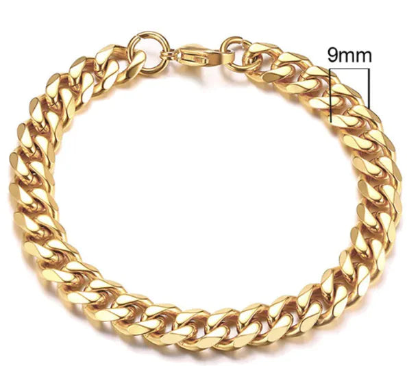 ⛓️: Stainless Steel Gold Plated Cuban Chain Bracelet for Men