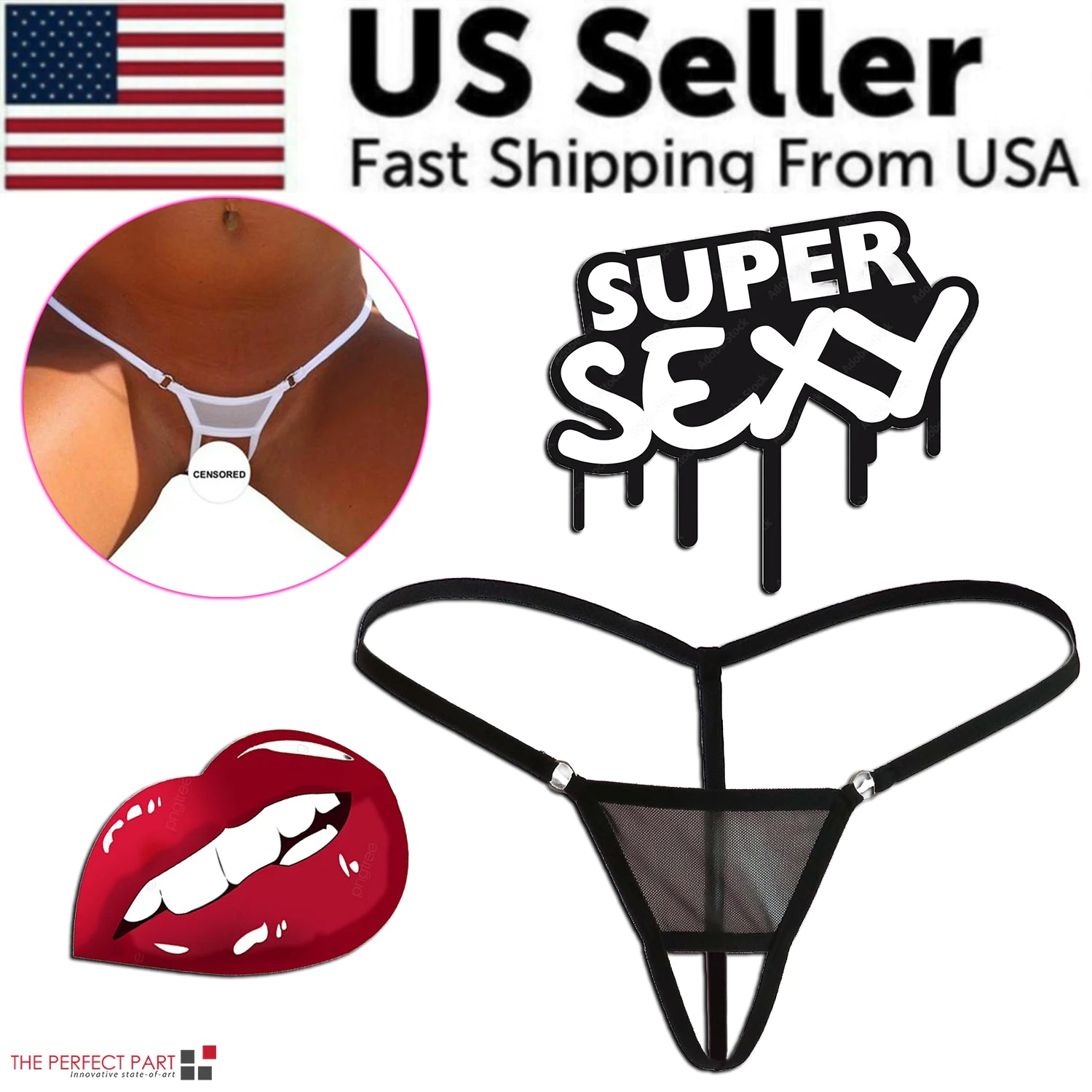 💋: Sexy Lace Thong G-String - Crotchless Mesh Lingerie Panties