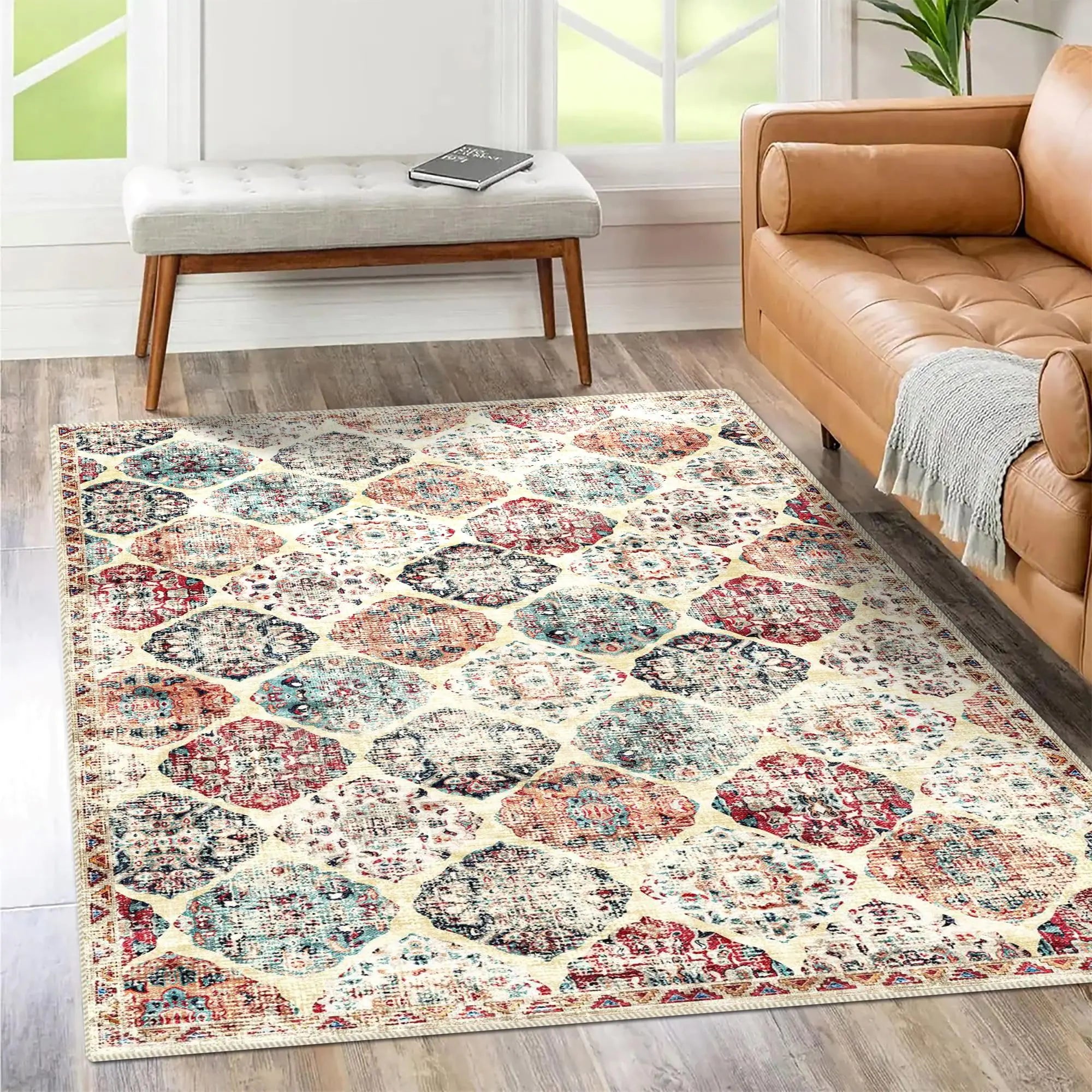 🏠: Poeti Ultra Thin 3x5 Washable Rug - Modern Abstract Colorful Non-Slip