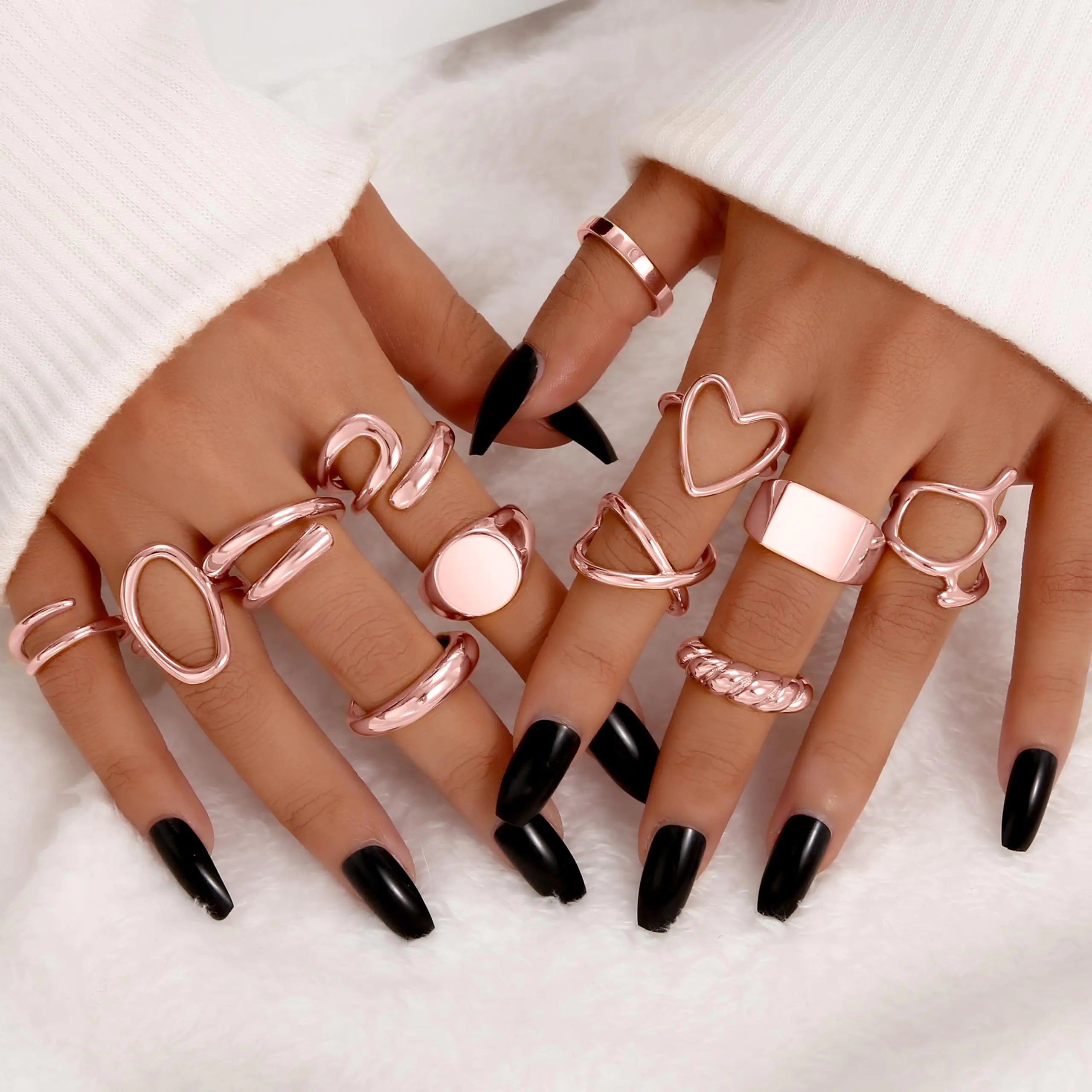 💎: FAXHION 12pc Gold Stackable Rings Set - 18K Plated Adjustable Knuckle Rings