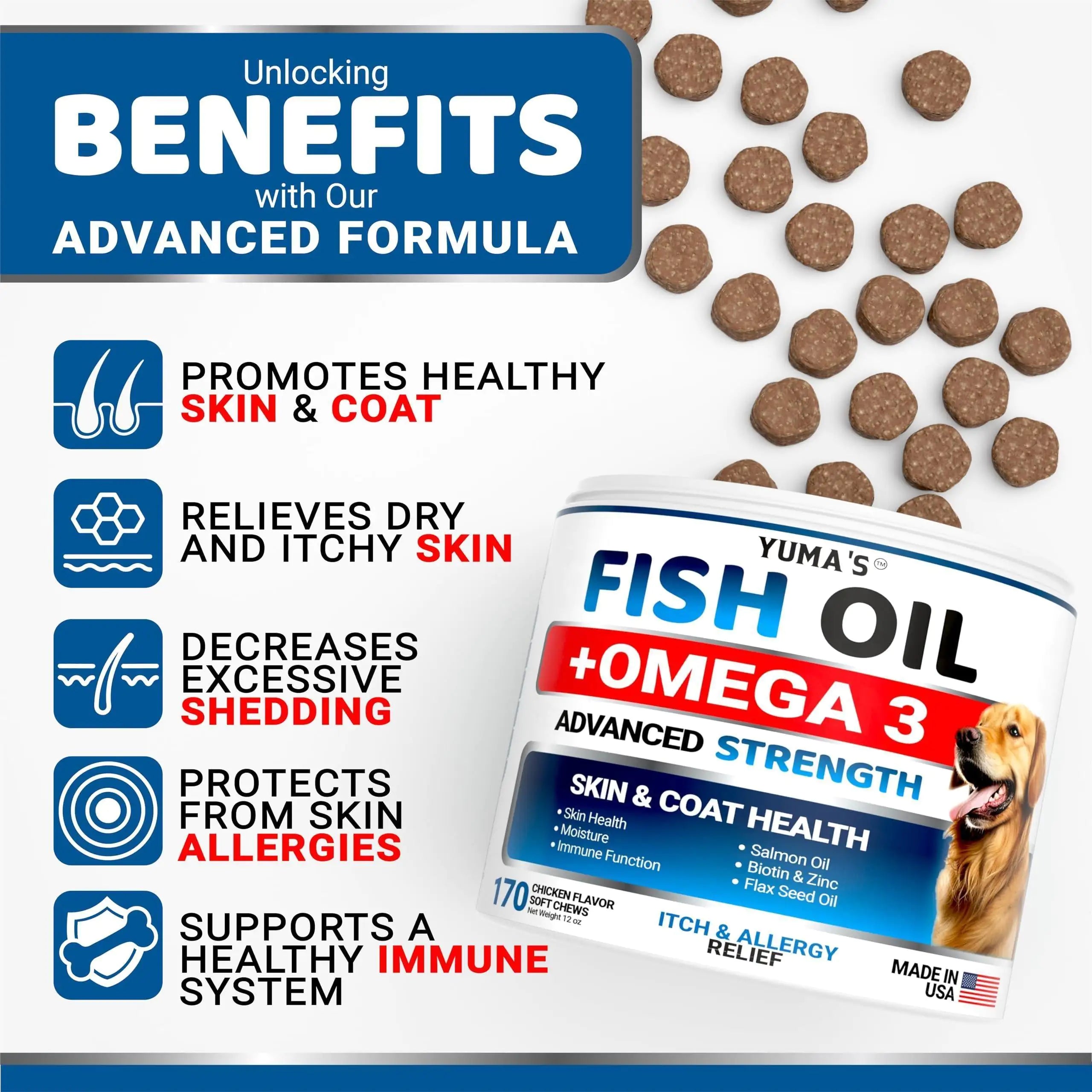 🐕: Omega 3 Fish Oil for Dogs - 170 Chews Skin & Coat Supplement
