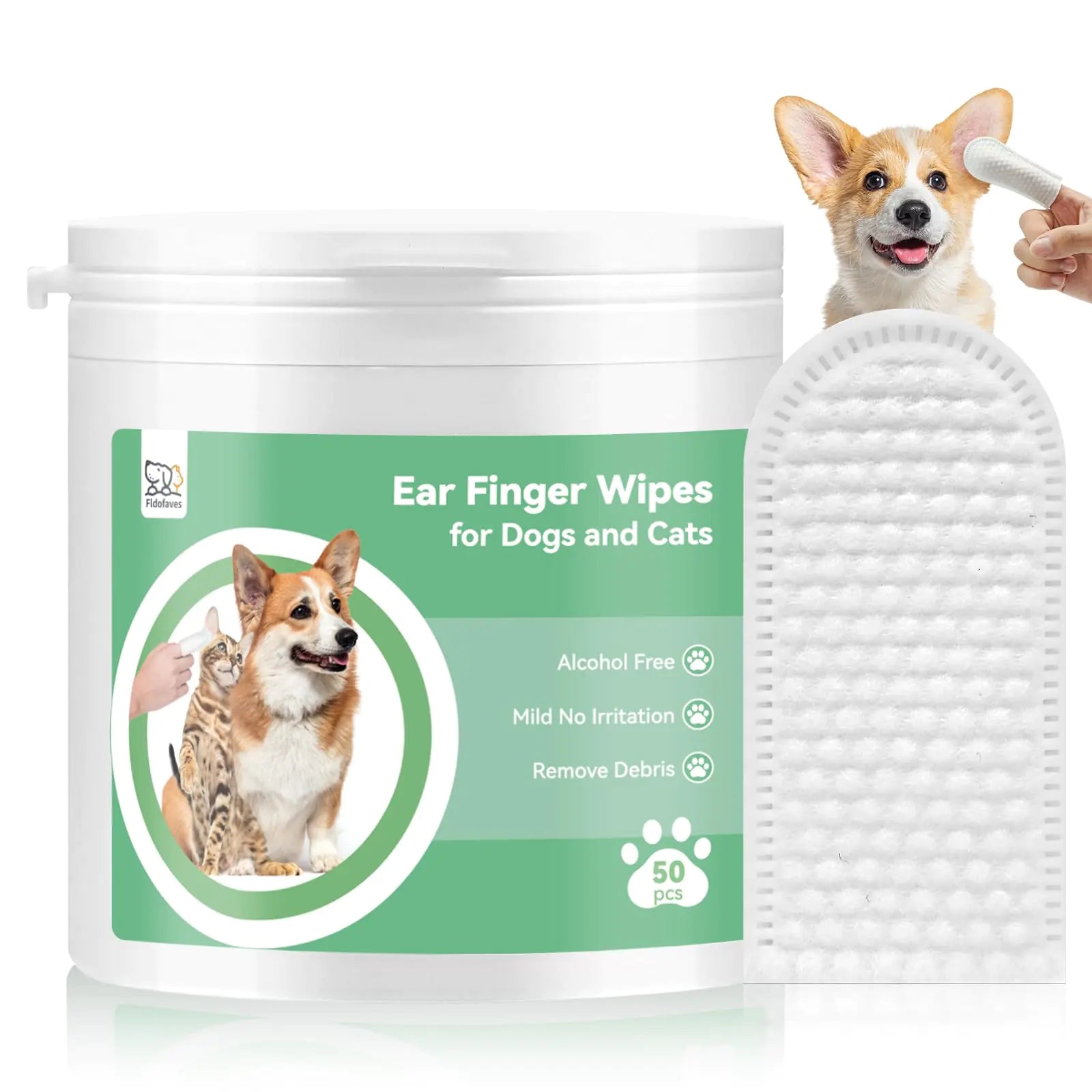 🐾: Dog Ear Cleaner Wipes - Natural Ingredients for Dogs & Cats (50 Count)
