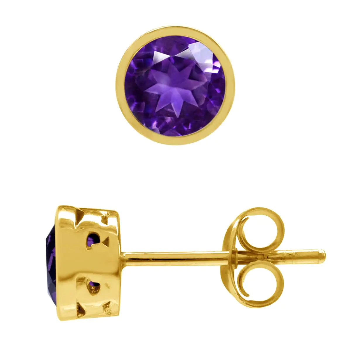 🟣: Silvershake 5MM African Purple Amethyst Stud Earrings - 18K Gold Plated Sterling Silver
