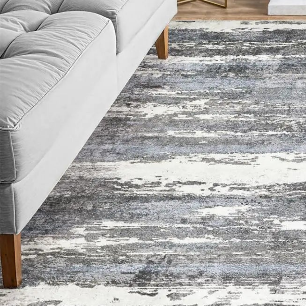 🏠: Modern Abstract 8x10 Area Rug - Black Blue Neutral Aesthetic Washable