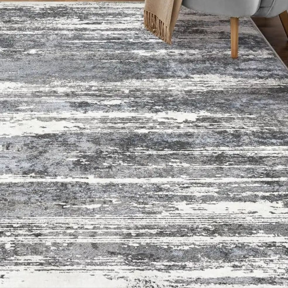 🏠: Modern Abstract 8x10 Area Rug - Black Blue Neutral Aesthetic Washable