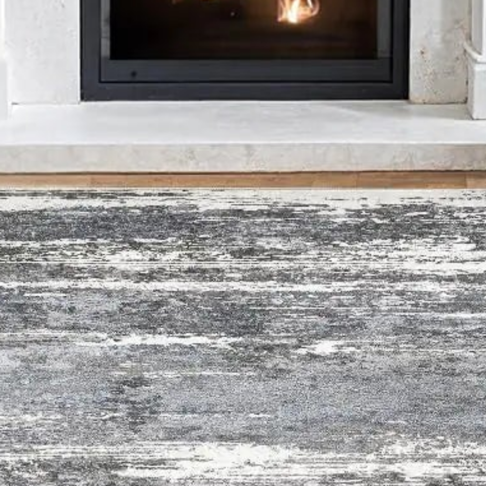 🏠: Modern Abstract 8x10 Area Rug - Black Blue Neutral Aesthetic Washable