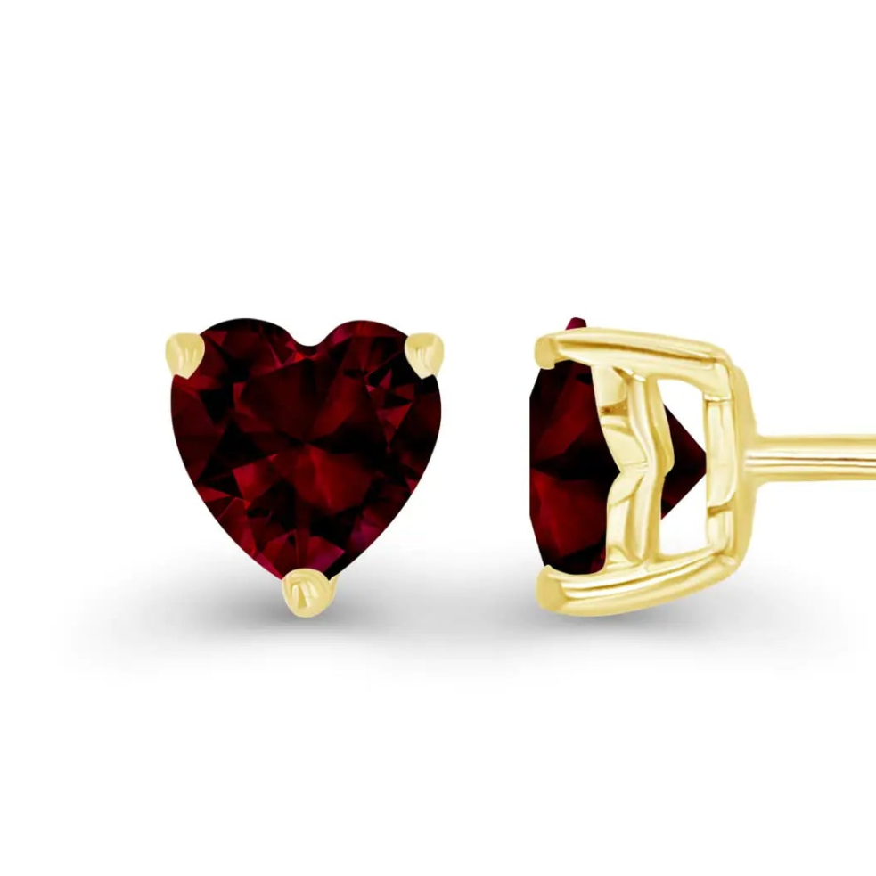 💎: Heart-Shaped Garnet Stud Earrings - January Birthstone 14K Gold Plated Sterling Silver