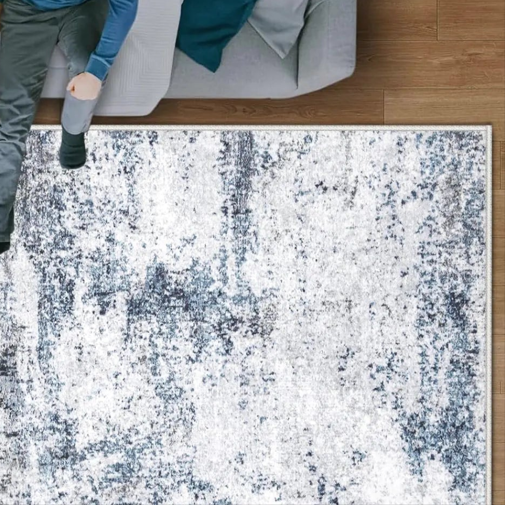 🏠: Modern Abstract Area Rug 5x7 - Multi Blue Machine Washable Non-Slip