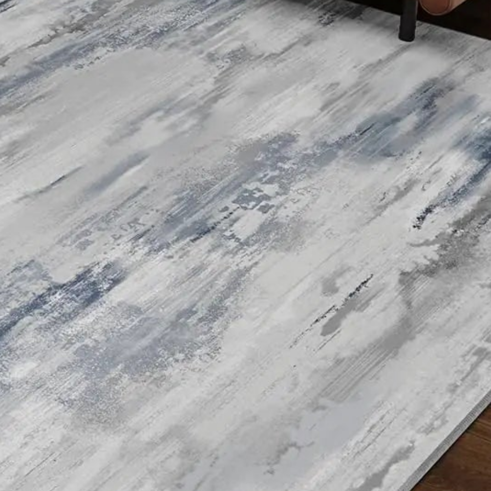 🏠: AMOAMI Modern Abstract 8x10 Area Rug - Blue Grey Washable Non-Slip