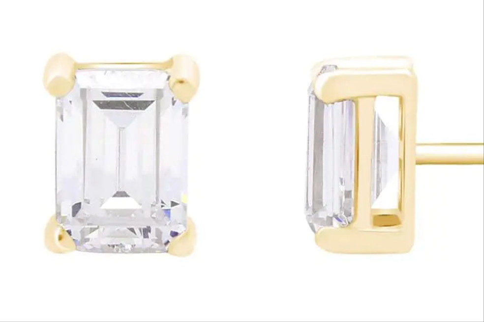 💎: Emerald Cut Stud Earrings - 14K Gold Over Sterling Silver USA Made